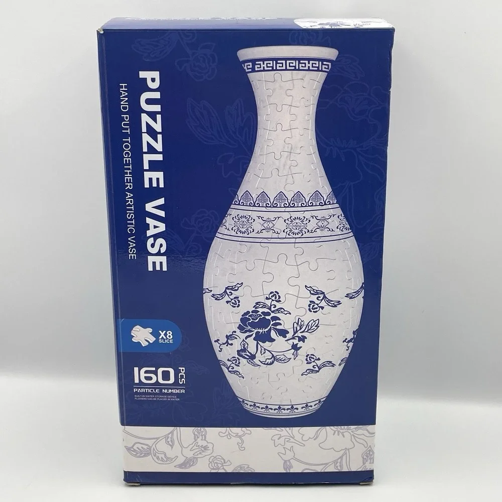 3D Puzzle Vase Blue & White‎ Porcelain Style 160 Piece Jigsaw Flower Vase